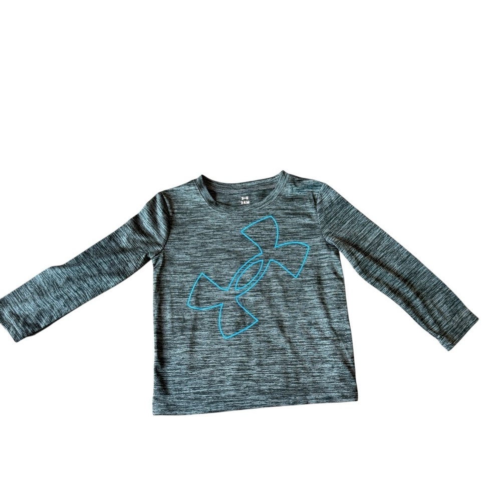 Under Armour Boys 24M 2T Long Sleeve Shirt Gray Blue Logo NWT Shirt Only